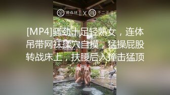 [MP4]骚劲十足轻熟女，连体吊带网袜揉穴自摸，猛操屁股转战床上，扶腰后入撞击猛顶